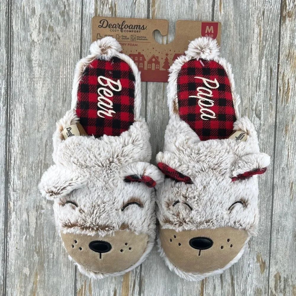 Dearfoams Cozy Comfort Papa Bear Slippers Shoes NWT Size M 9-10